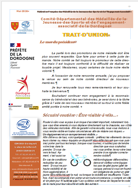 Trait d'union mai 2026 : consulter notre revue CDMJSEA Dordogne